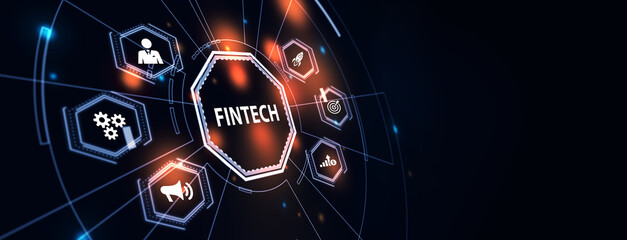 Fintech Financial technology Cryptocurrency investment and digital money. Business concept on virtual screen. 3d illustration