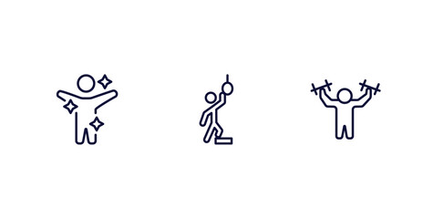 set of feeling and reaction thin line icons. feeling and reaction outline icons included fresh human, hopeless human, strong human vector.