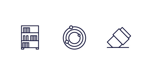 set of education and science thin line icons. education and science outline icons included bookshelf with books, atomic orbitals, eraser vector. © Abstract