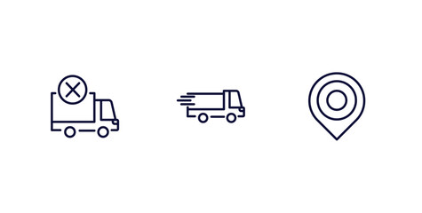 set of delivery and logistics thin line icons. delivery and logistics outline icons included delivery cancelled, shipping, arrival vector.