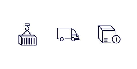 set of delivery and logistics thin line icons. delivery and logistics outline icons included container, transportation, delivery info vector.