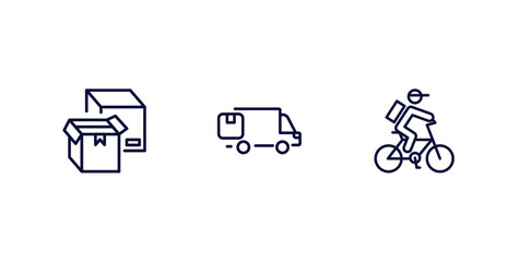 set of delivery and logistics thin line icons. delivery and logistics outline icons included boxes, moving, delivery by bike vector.