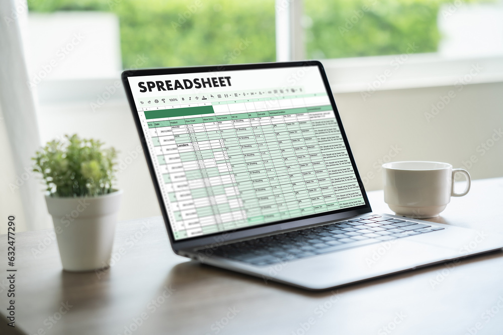 Poster businessman working with data and graphs in spreadsheet documents for online analysis microsoft exce