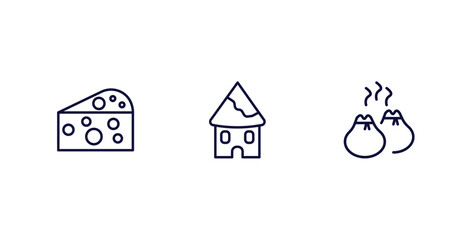set of culture and civilization thin line icons. culture and civilization outline icons included goat cheese, indian village, dumplings vector.
