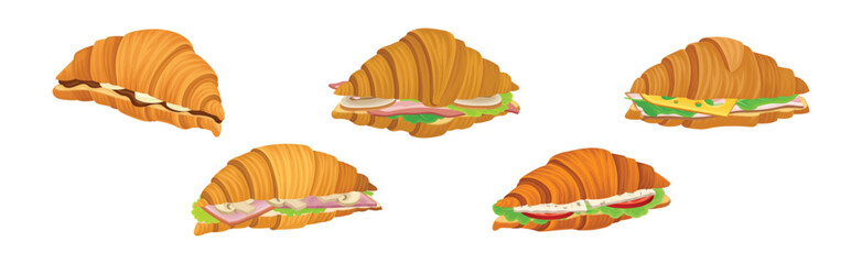 French Crunchy Croissants with Different Stuffing Vector Set