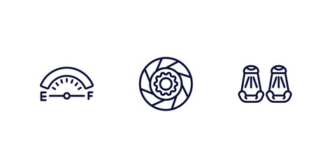 set of car parts thin line icons. car parts outline icons included car petrol gauge, clutch, cowl vector.