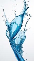 Blue water splashing on white background. Generative AI