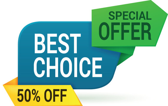 Best choice special offer shopping sale discount badge realistic vector illustration