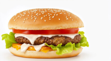 Hamburger isolated on white background fresh burger fast food with beef and cheese by Generative AI