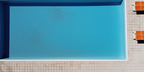 Fototapeta premium An overhead view of a swimming pool with lounge chairs. AI.