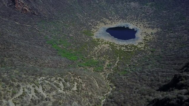Aerial view of volcano where Borana men dive to collect salt El Sod Ethiopia