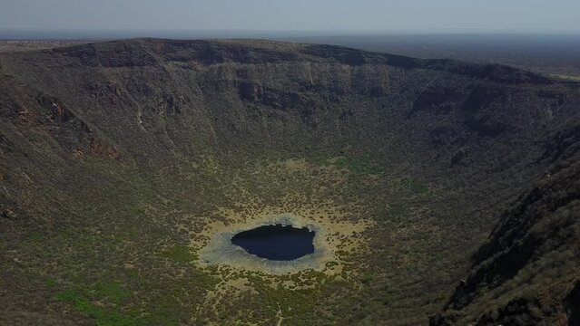 Aerial view of volcano where Borana men dive to collect salt El Sod Ethiopia