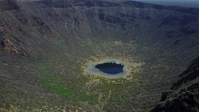 Aerial view of volcano where Borana men dive to collect salt El Sod Ethiopia