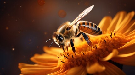 Epic Macro Photography Shot of Honey Bee. Closeup View of Working Bees. Generative Ai