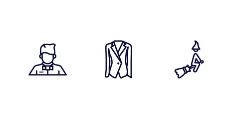 set of people thin line icons. people outline icons included waiter working, women suit, witch flying broom vector.