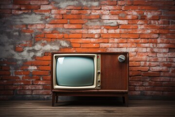 Vintage TV against a brick wall. Retro style.