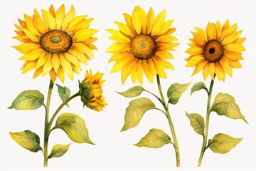 Watercolor sunflowers set on white background. - obrazy, fototapety, plakaty
