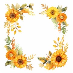 Watercolor frame decorated with sunflowers