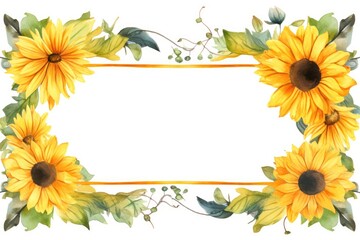 Watercolor frame decorated with sunflowers
