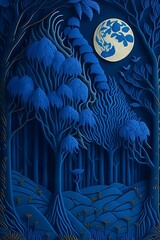 Blue Moon Pointillism ART Work Illustration