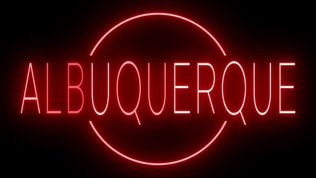 Red flickering and blinking animated neon sign for the city of Albuquerque