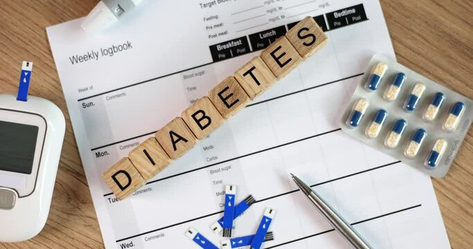 Diabetes with drugs glucometer and weekly control. Diabetes with medical equipment and pills and test results