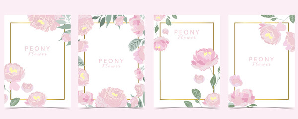 Fototapeta na wymiar Flower peony background set.Editable vector illustration for birthday invitation,postcard and sticker
