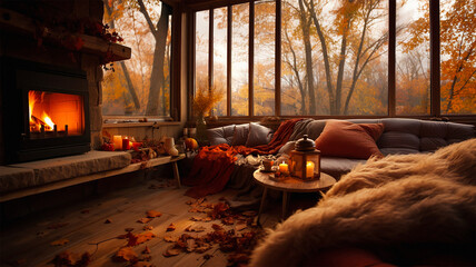 living room with fireplace cozy autumn atmosphere