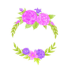 Watercolor purple floral wreath bouquet	
