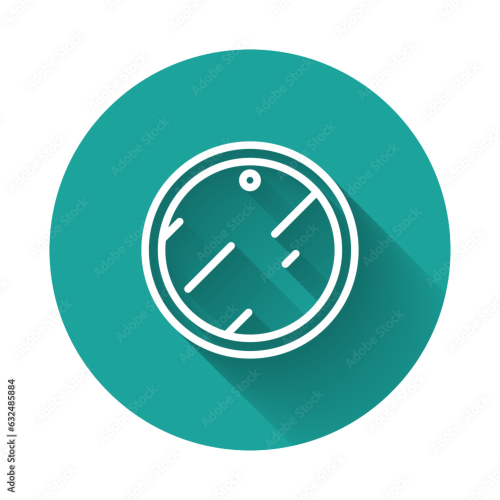 Poster white line cutting board icon isolated with long shadow. chopping board symbol. green circle button.