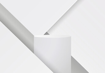 gray 3D cylinder stand podium with triangle overlap background. Abstract minimal scene for mockup products, Round stage for showcase, promotion display.