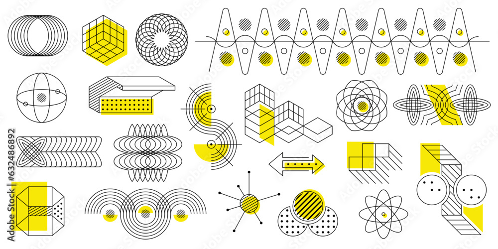 Poster abstract geometric shapes. modern graphic elements. abstract line figures. vector illustration.