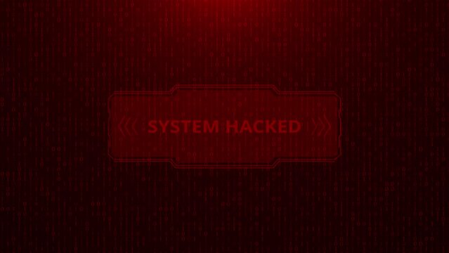 4K Red warning alert System Virus hack security breach computer hacking warning message hacked. Hacker attack. Intrusion, cybersecurity, information protection, data breach concept. Hacked scam