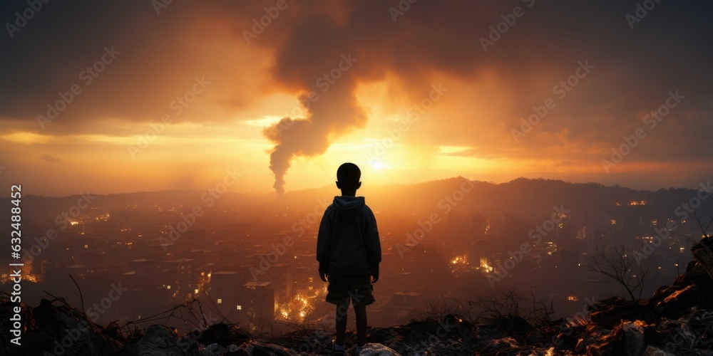 Canvas Prints a person standing on top of a mountain at sunset. ai.