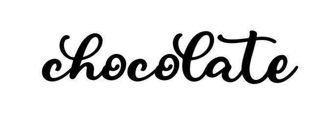 Chocolate. Vector font logo. Design word poster, flyer, banner, menu cafe. Hand drawn calligraphy text. Typography chocolate logo. Signboard icon chocolate. Black and white illustration.