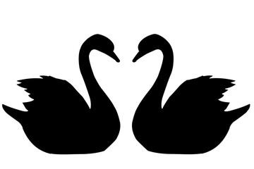 silhouettes of two swans facing each other