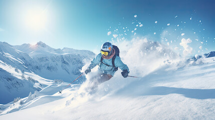 Fototapeta na wymiar extreme skiing, skier in snowy mountains