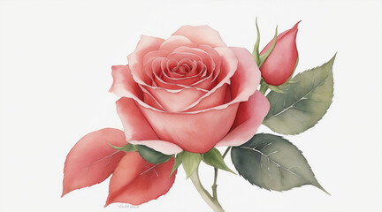 There is a rose that is painted in watercolor on a white background by Generative AI