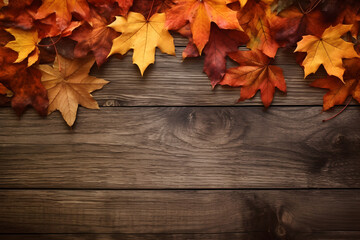 Naklejka na ściany i meble Rustic Autumn Vibes: Mockup Image with Wood Pattern Background and Seasonal Elements