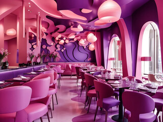 Fototapeta na wymiar Pink and purple color interior of restaurant, Generate Ai