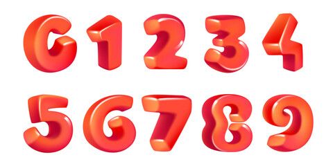 0 to 9 icons. Numbers set. 3D render in cartoon cubic style. Cubic vector illustration. Impossible isometric shapes. Perfect for futuristic banner, optical illusion, kids labels, cute birthday posters