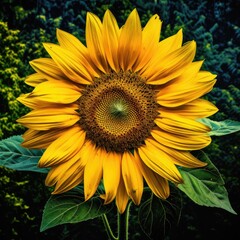 vibrant yellow sunflower - closeup created using generative AI tools