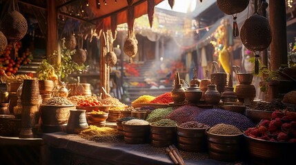 a market with many pots and pans