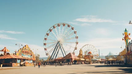 Fotobehang Amusementspark a ferris wheel in a city