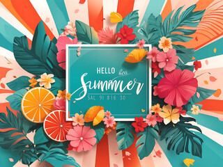 Hello summer abstract background, summer sale banner, poster design. Vector illustration, Generate AI