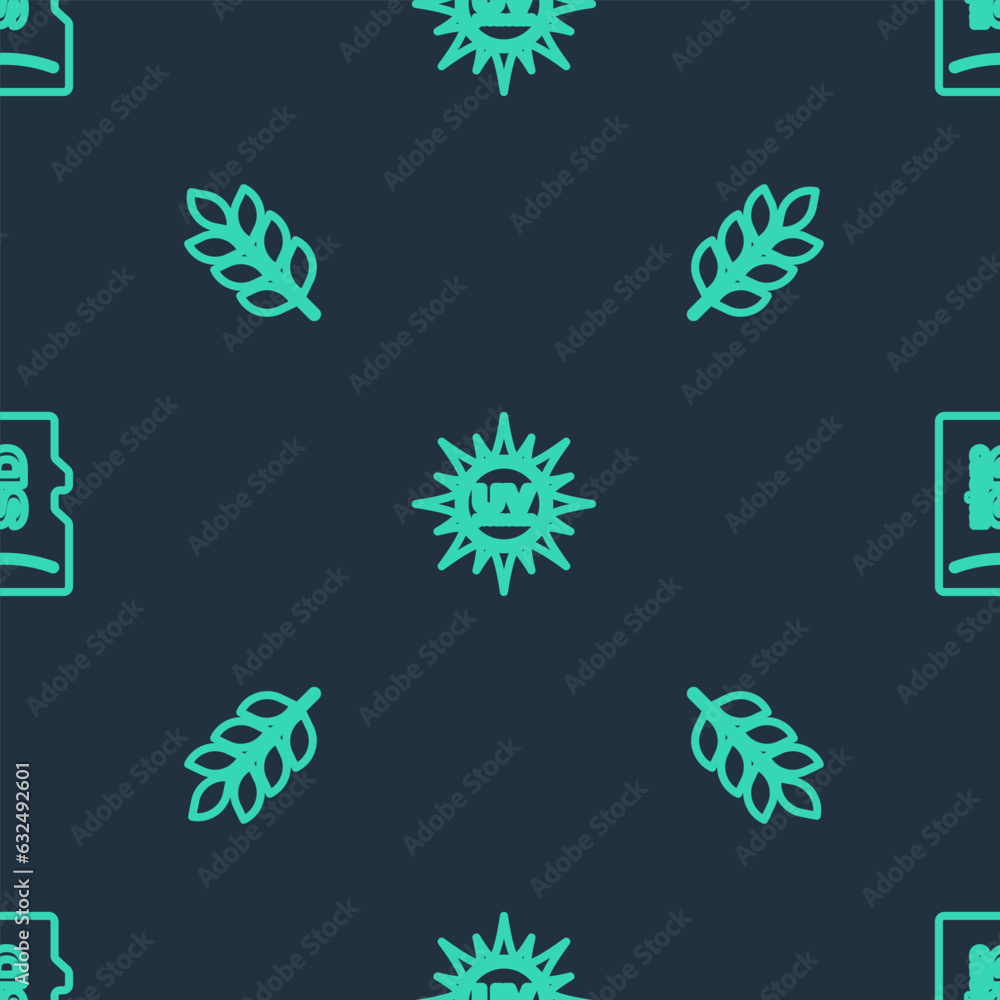 Poster set line uv protection, wheat and micro sd memory card on seamless pattern. vector
