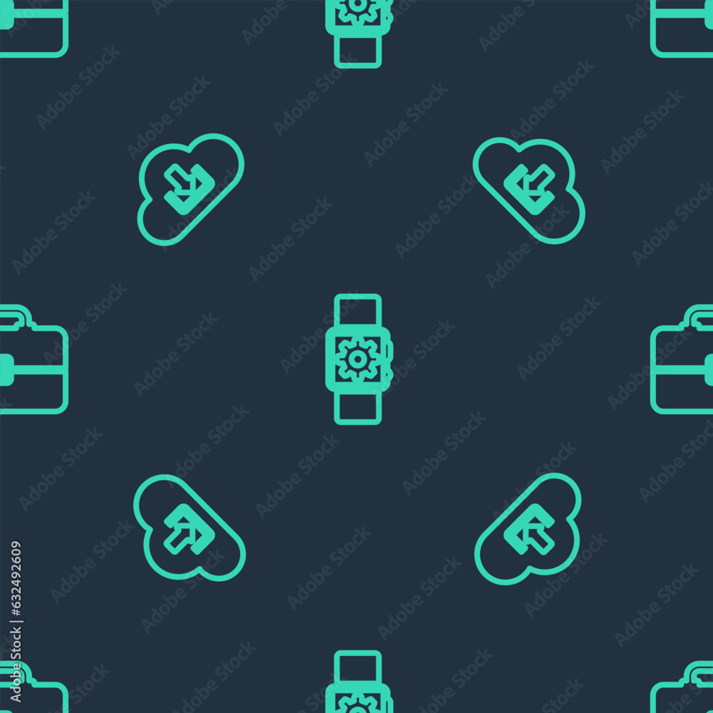 Aufkleber set line smartwatch setting, cloud download and toolbox on seamless pattern. vector