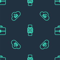 Set line Smartwatch setting, Cloud download and Toolbox on seamless pattern. Vector