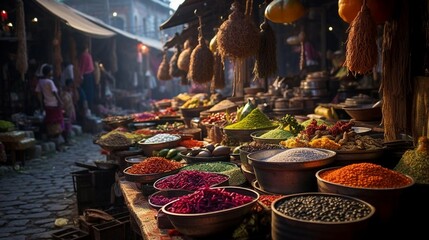 a street market with lots of food