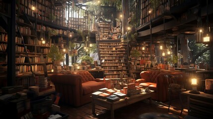 Fototapeta na wymiar a library with books on shelves